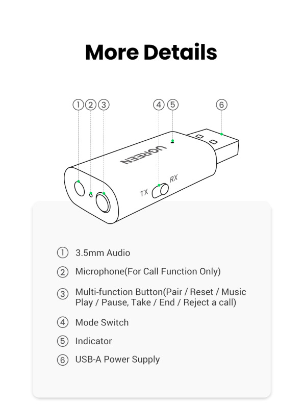 Bluetooth AUX адаптер UGREEN (Bluetooth 5.1)