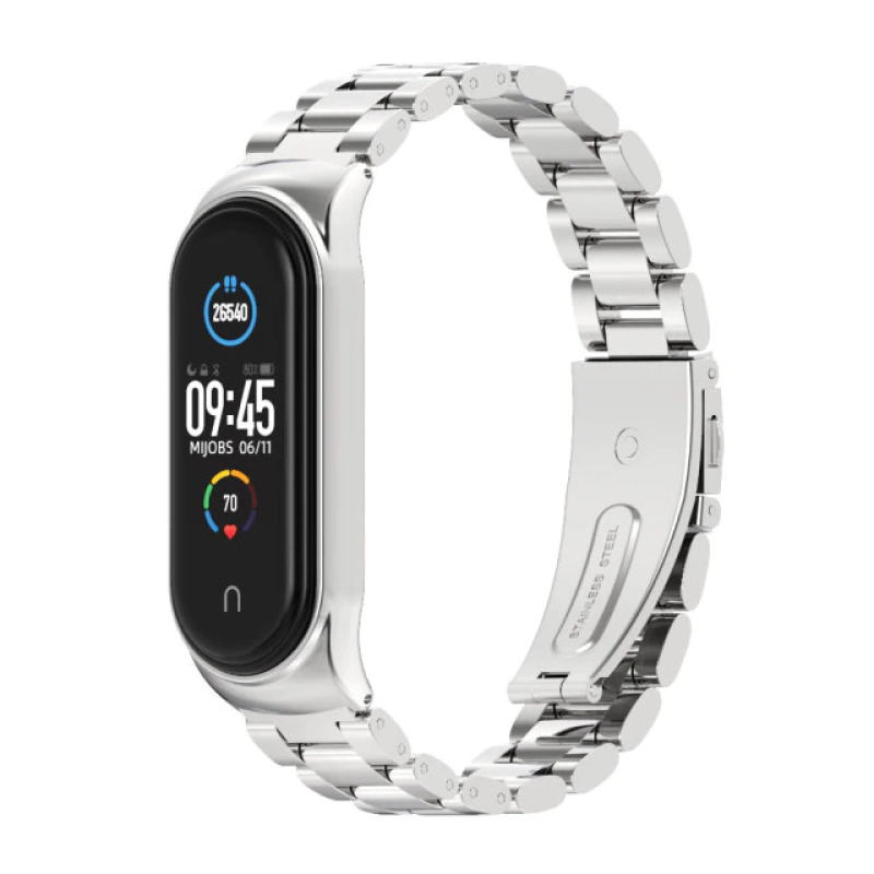 Металлический ремешок для Xiaomi mi band 3-6 (серебристый)