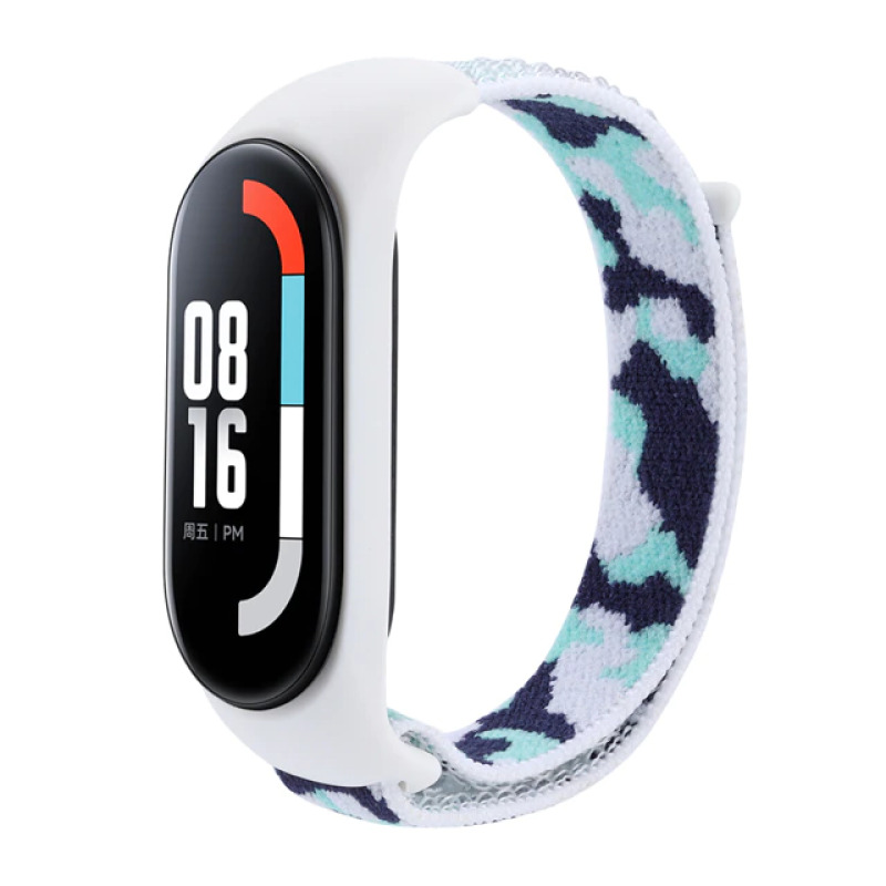 Нейлоновый ремешок для Xiaomi Mi Band 4-7 (бело-камуфляжный)