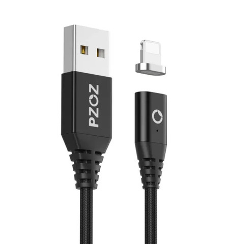 Кабель магнитный PZOZ для iPhone Lightning (10 Вт, 1 метр, чёрный)