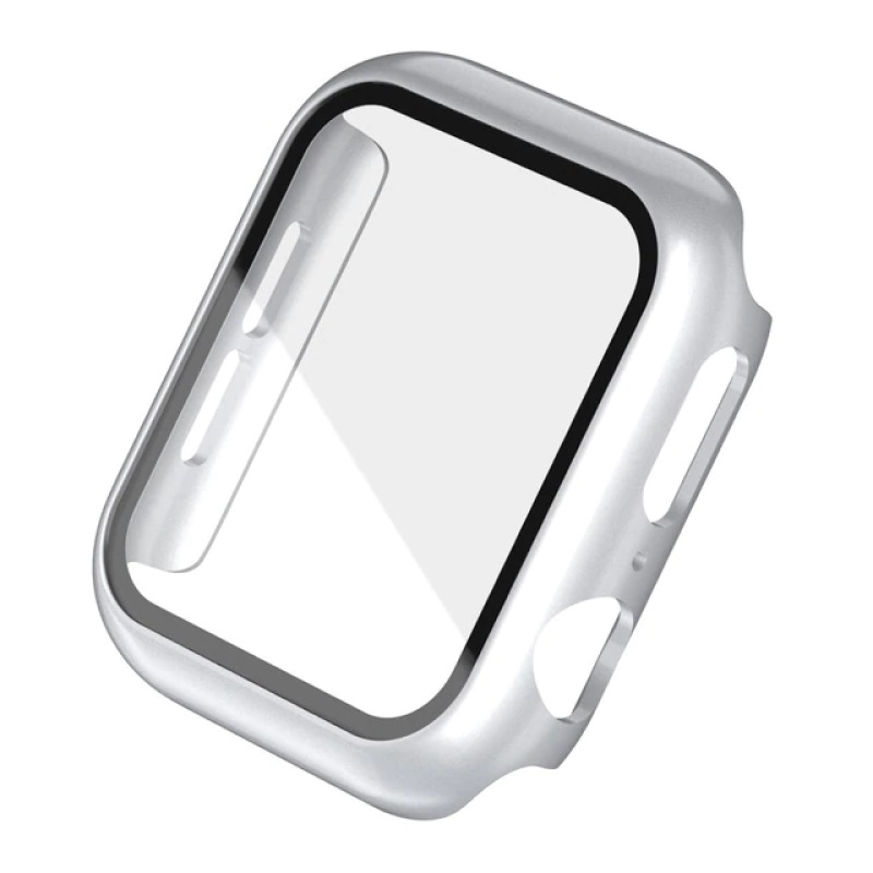 Кейс со стеклом для Apple Watch (серебристый глянцевый)